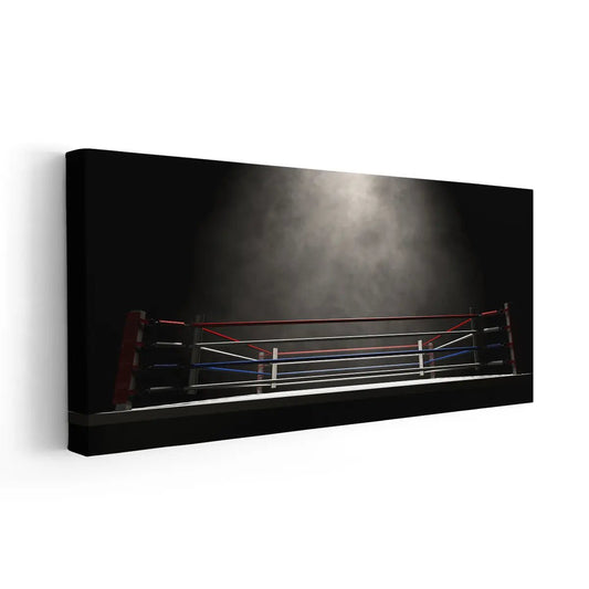 Championship ring ropes — large canvas art with dramatic shadows and red accents, perfect for uplifting gym spaces with fight-night intensity