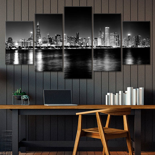 Black and white Chicago cityscape — large canvas wall art for bedroom, bringing elegant contrast and peaceful ambiance.