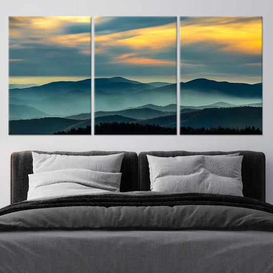 Clingmans Dome horizon in golden evening light — large canvas wall art ideal for creating an inspiring focal point in modern home spaces
