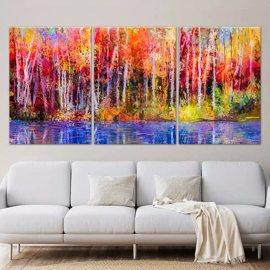 Abstract fall trees — large canvas wall art bursting with color, ideal for modern homes seeking uplifting seasonal energy.