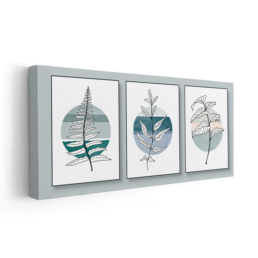 Modern boho botanical leaf set — large canvas wall art, soft earth tones and abstract foliage for a peaceful interior aesthetic