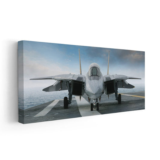 Iconic F-14 Tomcat aircraft in flight — large canvas wall art featuring powerful blue tones for modern aviation spaces.