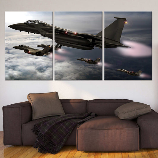F-15 Eagle fighter jet — bold canvas wall art for office or man cave, showcasing dynamic military aviation power and style.