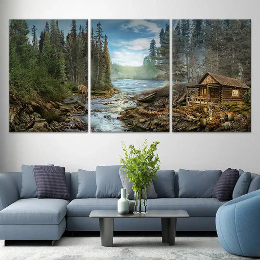 River Cabin Wall Art Canvas Print-Stunning Canvas Prints