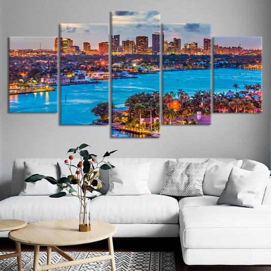 Downtown Fort Lauderdale waterfront — large canvas wall art for bedroom showing peaceful blue tones and uplifting tropical charm.