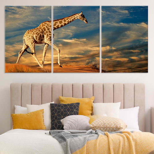 African giraffe canvas wall art for living room décor, bringing inspiring safari warmth and a bold wildlife accent to modern nature-themed spaces.