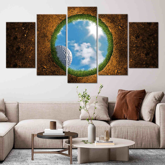 “Putting-green close-up large canvas wall art in earthy tones, adding a calming sports aesthetic ideal for office spaces or study rooms.”
