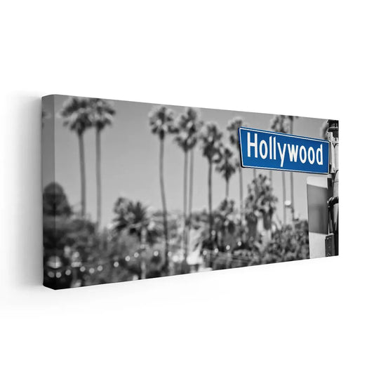 Los Angeles cityscape — large canvas wall art featuring iconic Hollywood street sign, uplifting gift for birthdays or new homes.