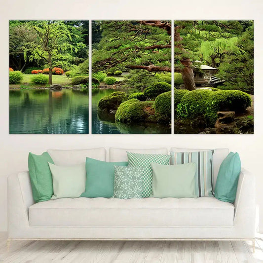 Tranquil moss garden — Large canvas art in natural green tones adding uplifting bedroom décor and making a thoughtful housewarming gift