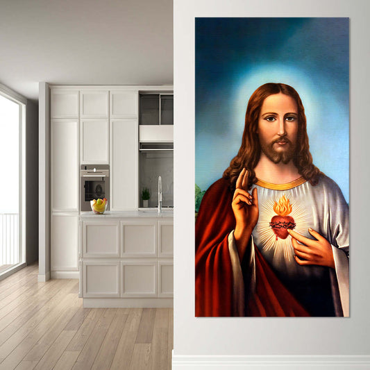 Sacred Heart Of Jesus Wall Art Jesus canvas wall art, framed religious art, large Christian artwork, spiritual prints