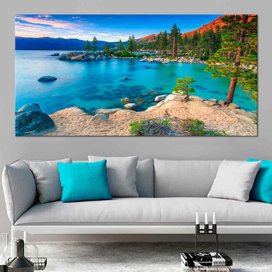 Crystal-blue shoreline — Large canvas art with vibrant teal tones creating uplifting bedroom décor and offering a thoughtful nature-lover gift
