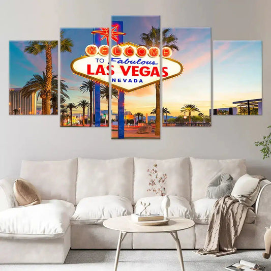 Welcome to Fabulous Las Vegas sign — large canvas wall art for living room, bold neon glow adds excitement and modern charm.