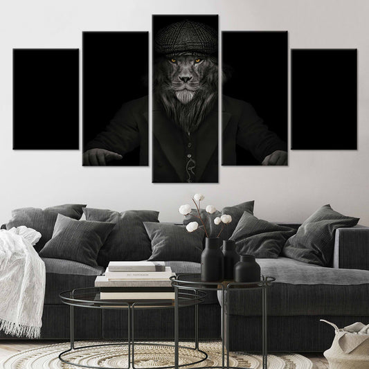 Lion man portrait in dramatic monochrome — canvas wall art for living room décor, adding a bold and stylish masculine centerpiece to modern spaces.