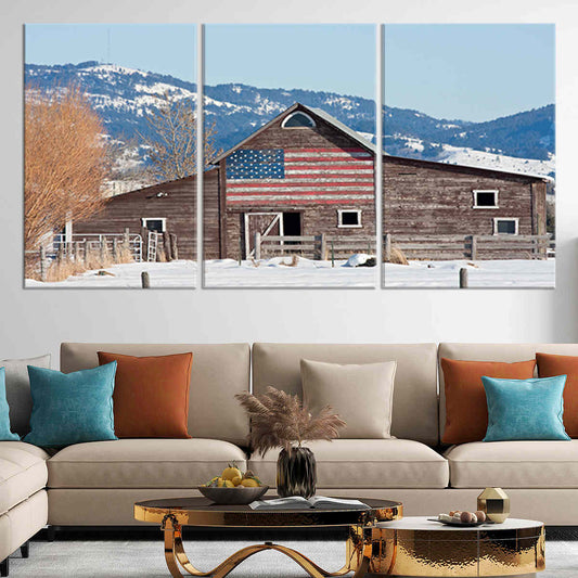 Moulton Barn canvas wall art for living room wall art, rustic farmhouse scene beneath the Grand Tetons feels peaceful