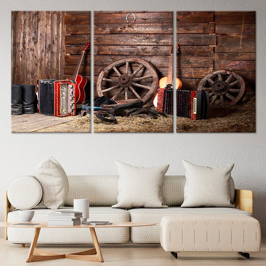 Rustic barn dance scene canvas wall art for living room brings inspiring western warmth and cozy country charm ideal for farmhouse housewarming décor