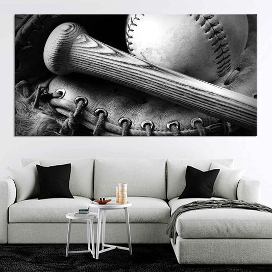 Vintage baseball bat and ball canvas wall art for living room decor, bringing inspiring nostalgia and classic sports charm to any space