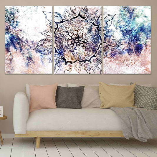 Intricate boho mandala design — modern canvas wall art, uplifting centerpiece that enhances peaceful living room décor.