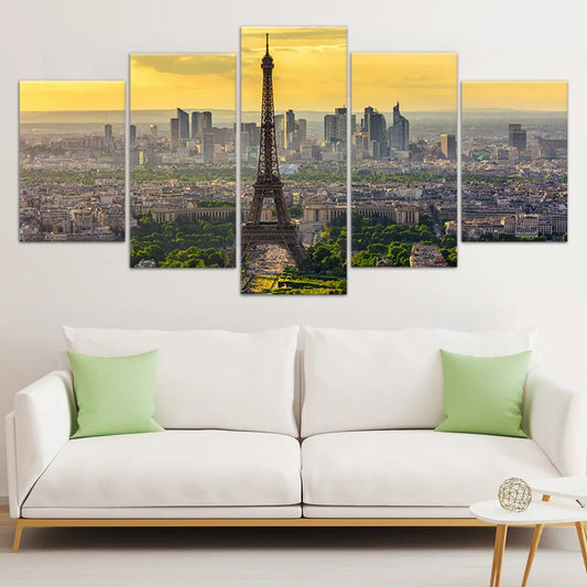 Paris skyline — modern canvas wall art featuring the Eiffel Tower at sunset, elegant and uplifting decor for living room or office.