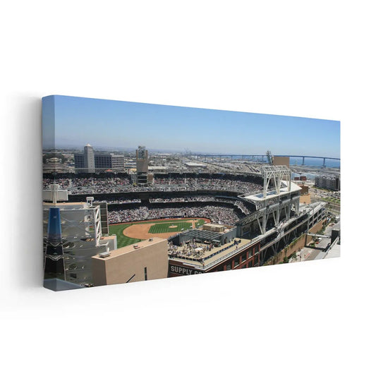 Petco Park aerial cityscape — large canvas wall art in neutral tones, uplifting accent for contemporary bedroom or sports-themed office.