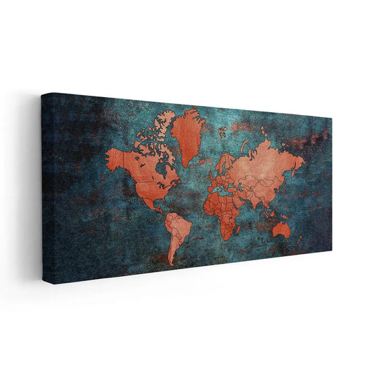 Red On Blue World Map Wall Art-Stunning Canvas Prints
