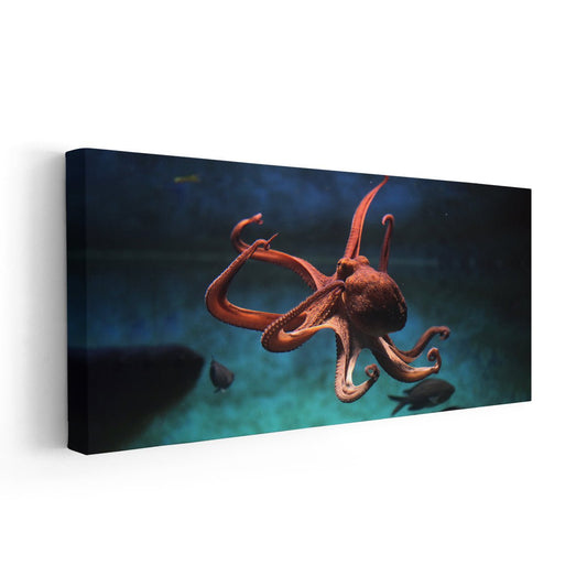 Octopus underwater — large canvas wall art with vivid red tones, perfect for ocean lovers and coastal modern interiors.