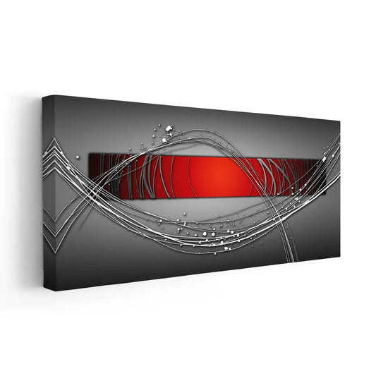 Minimalist red center with silver tones — large canvas wall art, perfect statement piece for modern home interiors.