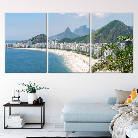 Copacabana Beach — large canvas wall art with tropical seascape and Rio skyline, ideal for modern coastal interiors