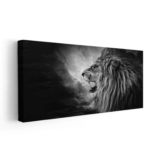 Majestic lion in grayscale — large canvas wall art, dramatic wildlife portrait perfect for modern or minimalist home décor.