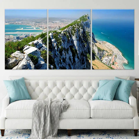 Sunlit Mediterranean rockscape — large canvas wall art in vibrant coastal hues, perfect for uplifting bedroom décor and thoughtful gifting