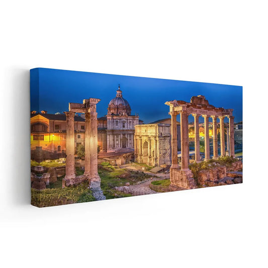Historic Roman ruins in golden light — modern canvas wall art for bedroom, blending timeless beauty with peaceful tones.