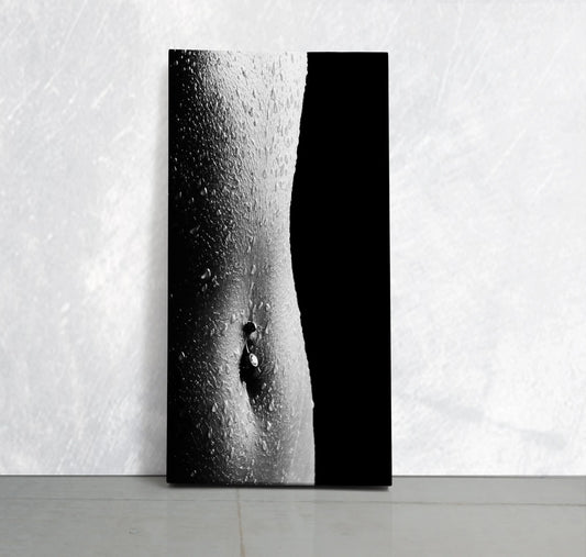 Female abdominal silhouette canvas wall art for living room, minimalist sensual form creating calming modern interior decor