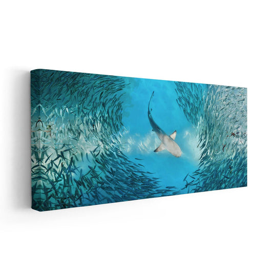 Predator shark underwater — large canvas wall art, bold and inspiring marine design perfect for ocean or beach-themed spaces.