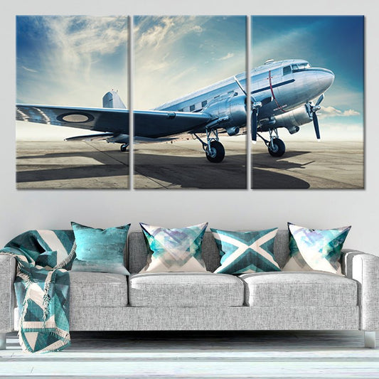 Classic Douglas aircraft — large canvas wall art in blue tones, ideal for collectors or aviation-themed home décor.