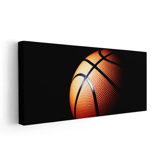 Textured basketball close-up — large canvas wall art in warm lighting, enhancing bedroom décor with uplifting athletic style