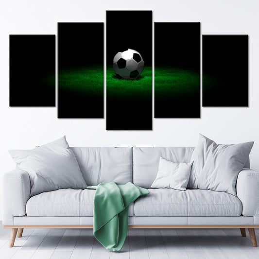 Glowing soccer ball canvas wall art for living room décor, adding an inspiring game-night atmosphere that makes a perfect housewarming gift