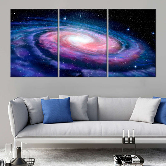 Modern astronomy theme Milky Way galaxy — large canvas wall art, glowing pink and blue star clouds add drama to office interiors