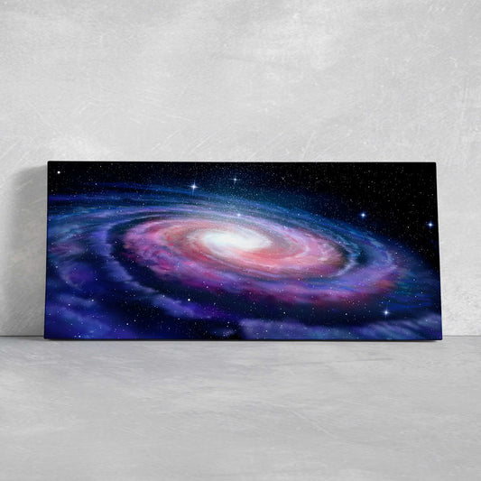 Milky Way spiral galaxy canvas wall art for living room decor, vibrant nebula colors create an inspiring modern cosmic atmosphere