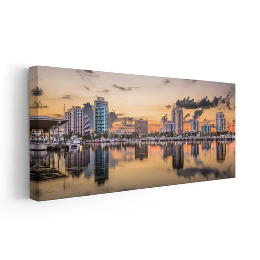 Downtown St Petersburg Florida — large canvas wall art in golden tones, perfect for bedroom or office with a coastal feel.