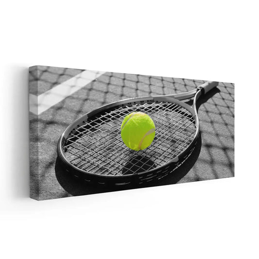 Minimalist court grid and tennis ball large canvas wall art bringing a calm sporty vibe ideal for office décor or athlete gifting.