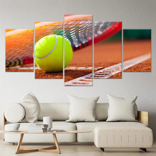 Tennis ball on court canvas wall art for living room décor, adding a bright and uplifting sports accent ideal for tennis lovers and athletes