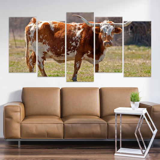 Texas Longhorn — large canvas wall art for living room, rustic western charm with earthy tones perfect for farmhouse or ranch décor.