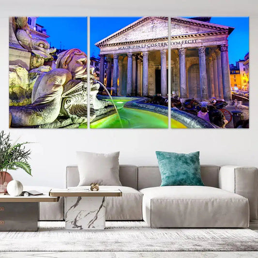 Rome Pantheon temple — large canvas wall art for living room, rich purple and gold palette adds timeless European charm.