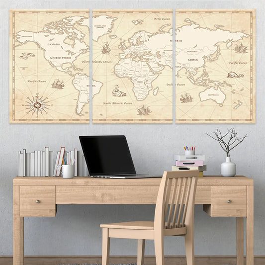 Beige Travel World Map Wall Art-Stunning Canvas Prints