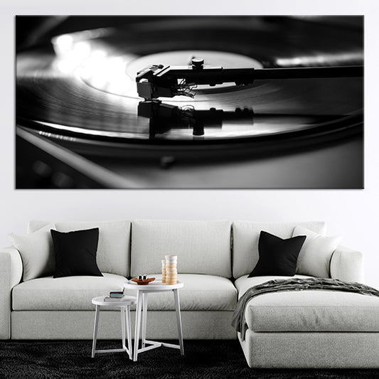 Retro aviation motif large canvas wall art in monochrome tones brings inspiring industrial flair to a modern office setting