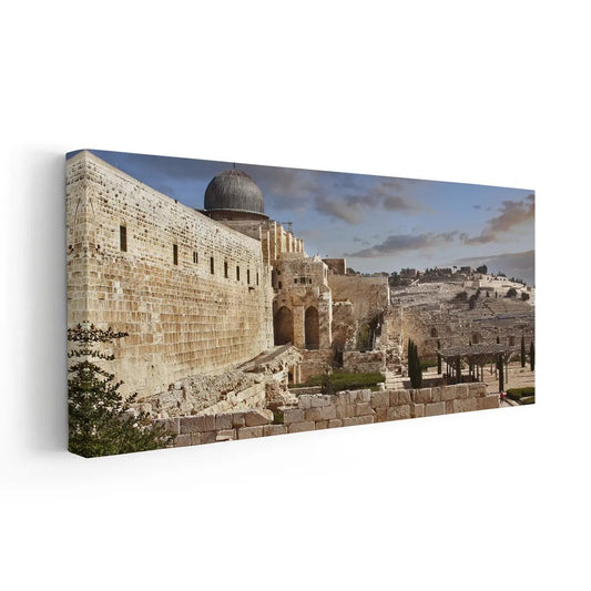 Jerusalem Old City — large canvas wall art with warm stone tones and spiritual atmosphere, ideal for tranquil bedroom or hallway decor.
