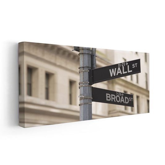 Wall Street sign — modern canvas wall art with architectural background, elegant neutral palette perfect for office or study spaces.