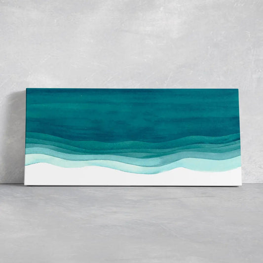 Watercolor ocean abstraction canvas wall art for living room wall art, calming teal layers create a peaceful modern coastal mood