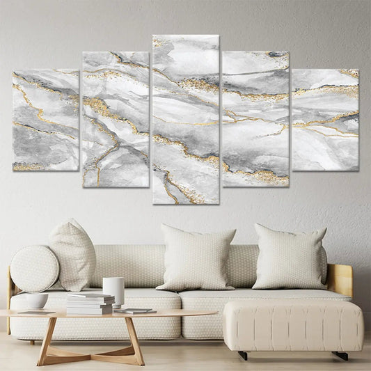 White and gold abstract texture — elegant canvas wall art for living room décor, minimalist and sophisticated interior style.