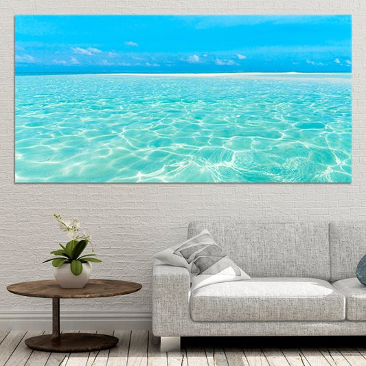 Crystal-clear sea horizon — large canvas wall art in vibrant turquoise tones, relaxing coastal artwork for bedroom or seaside retreat