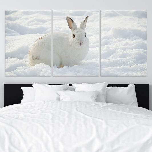 White bunny rabbit — large canvas wall art for bedroom, soft pastel design adding warmth and comfort to nursery or child’s space décor.